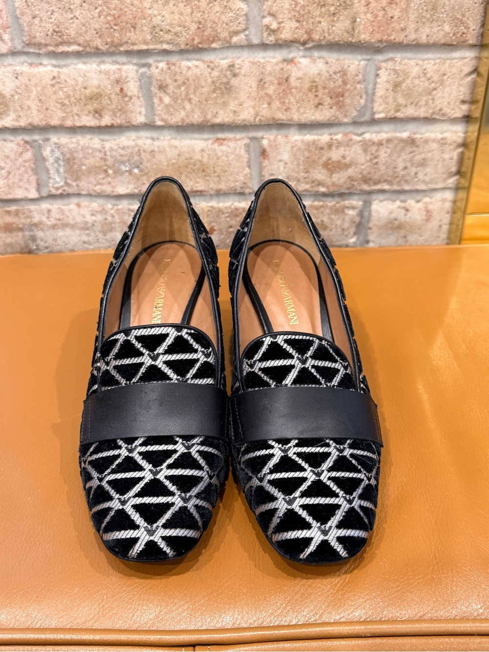 Emporio Armani Black Geometric Pattern Loafers - Women
